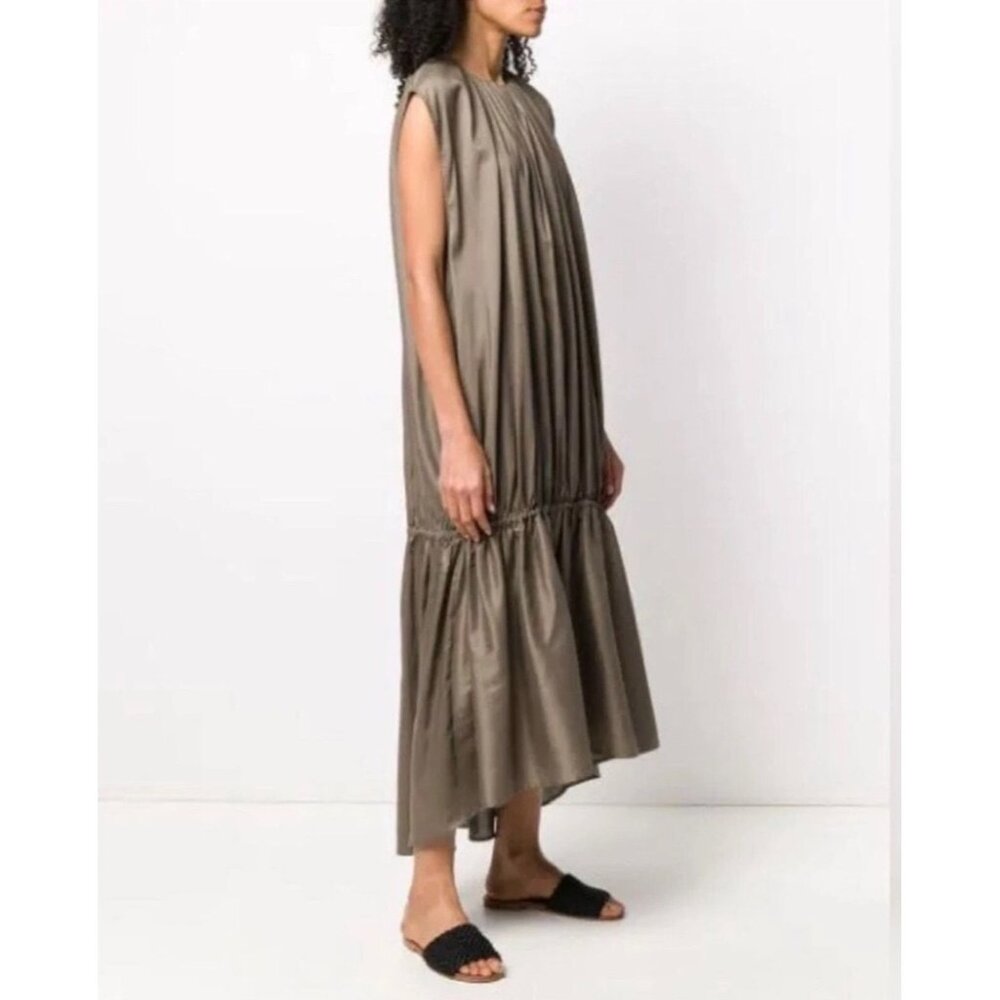 $490 Toteme L XL Pretoria Maxi Dress Green Drop Waist Lagenlook Party Wedding - Picture 4 of 13